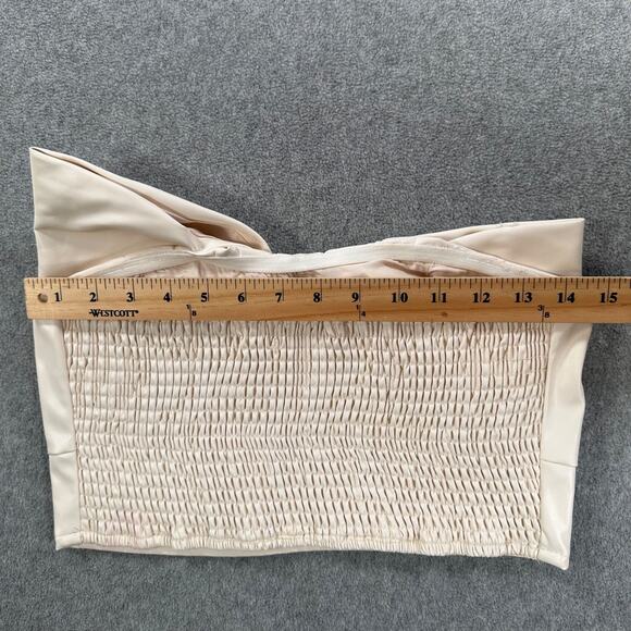 Day + Moon Bow Tube Top Size Large Cream Faux Leather Cropped Smocked Strapless - Picture 6 of 6